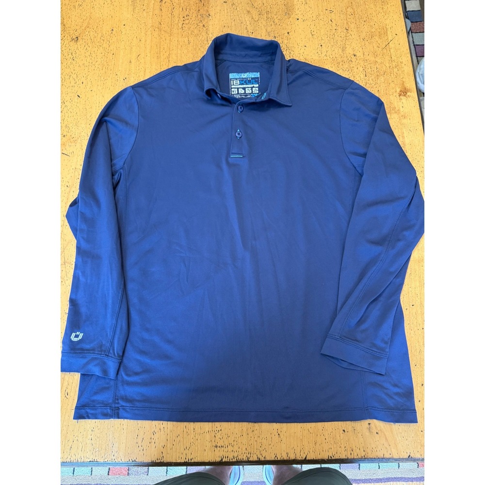IBKUL Long Sleeve Polo Size L Mens Navy Blue IceFil Cooling Performance Golf Top